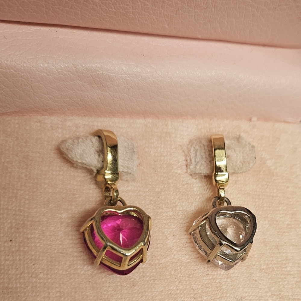 2 Juicy Couture Raspberry Pink Red White Clear Crystal Gem Charm Pair Bundle Set - Picture 4 of 10